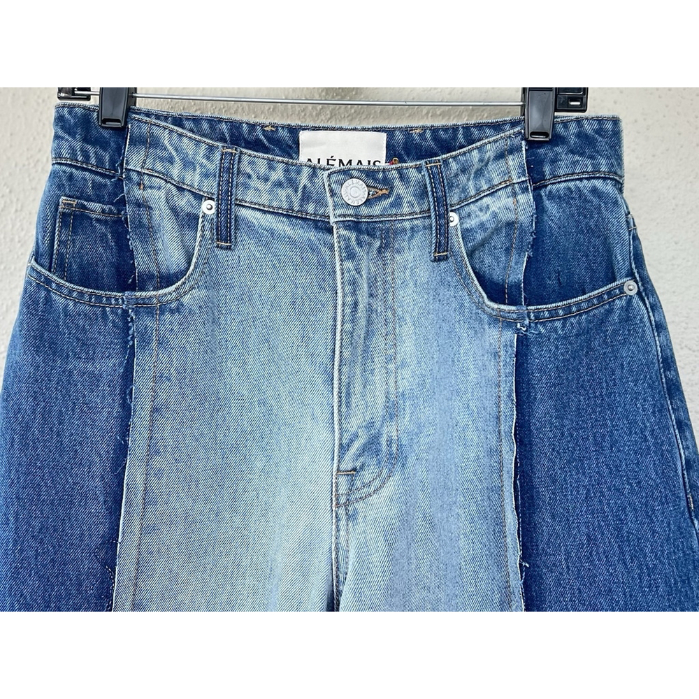 NWT Alemais Jacones Spliced Denim Jean Indigo Wide Leg Embroidered AU 10 US 6 - Picture 8 of 13